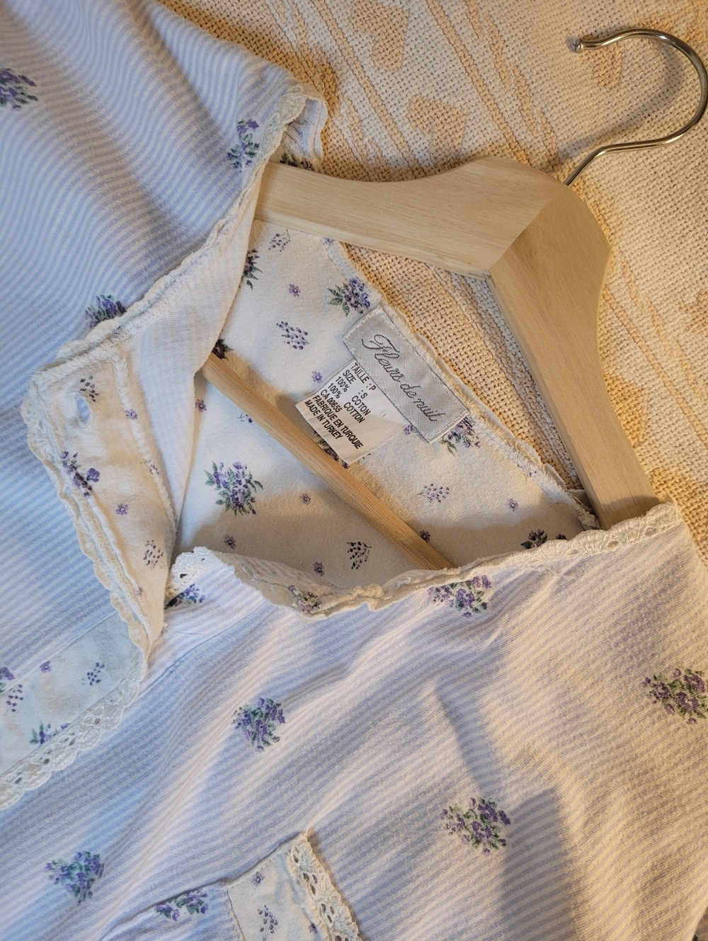 Vintage Fleur de Nuit Lavender Floral Cotton Pajama Top